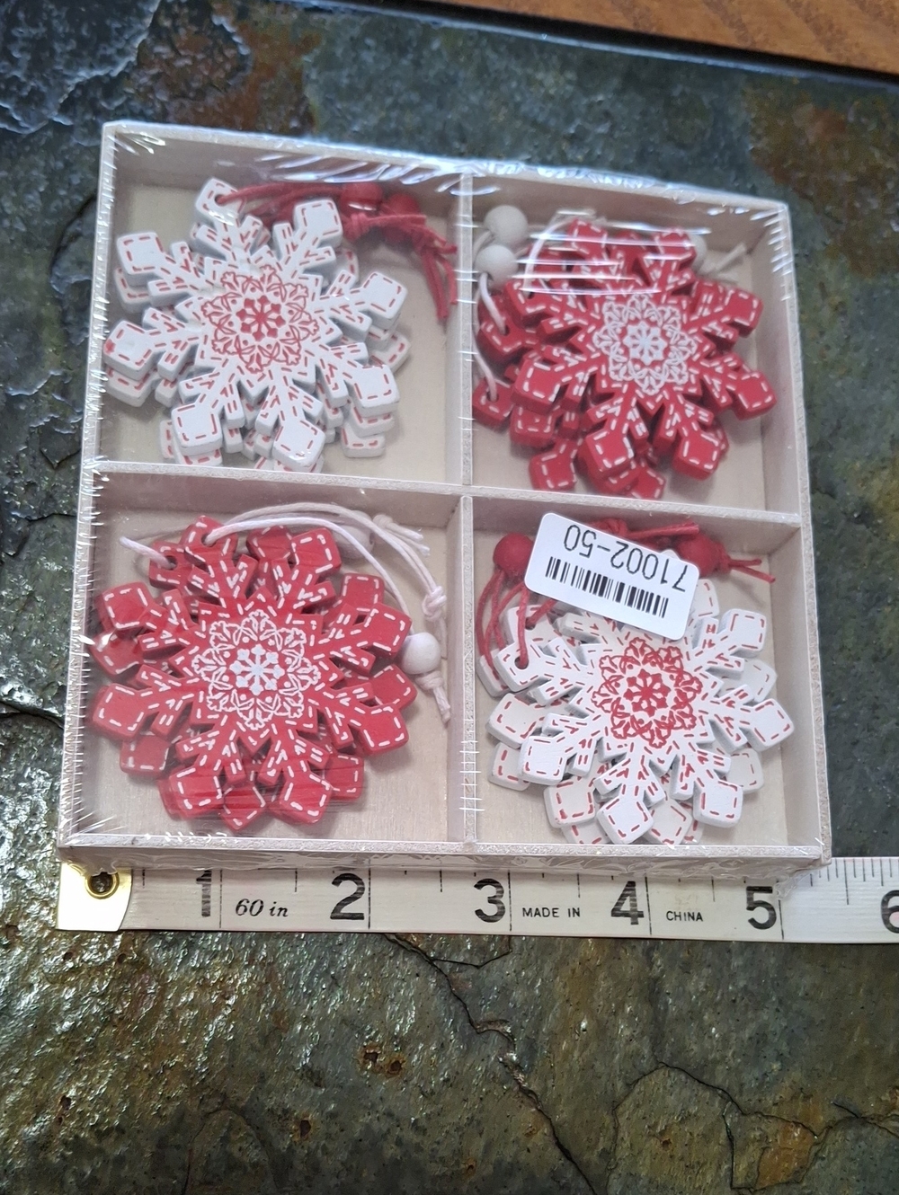 Holiday Wooden Red & White Snowflake Ornaments - Picture 3 of 4